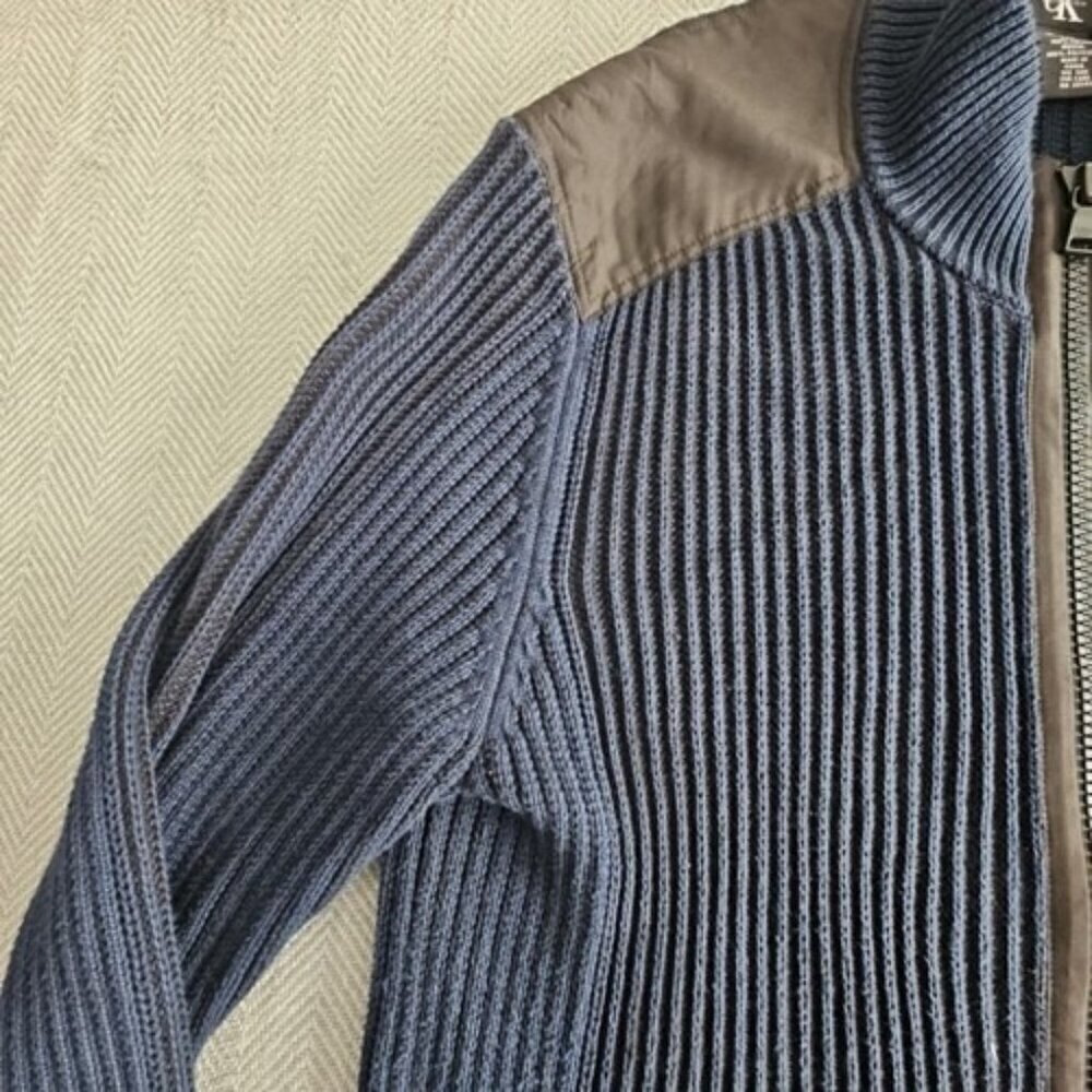 Calvin Klein Sweater Men's XL Cotton Full Zip Jacket Shoulder Patch BLUE - Picture 10 of 16